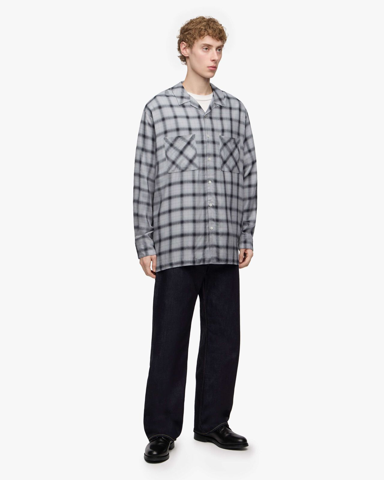 RAYON CHECK L/S  SHIRT,GRY, large image number 3