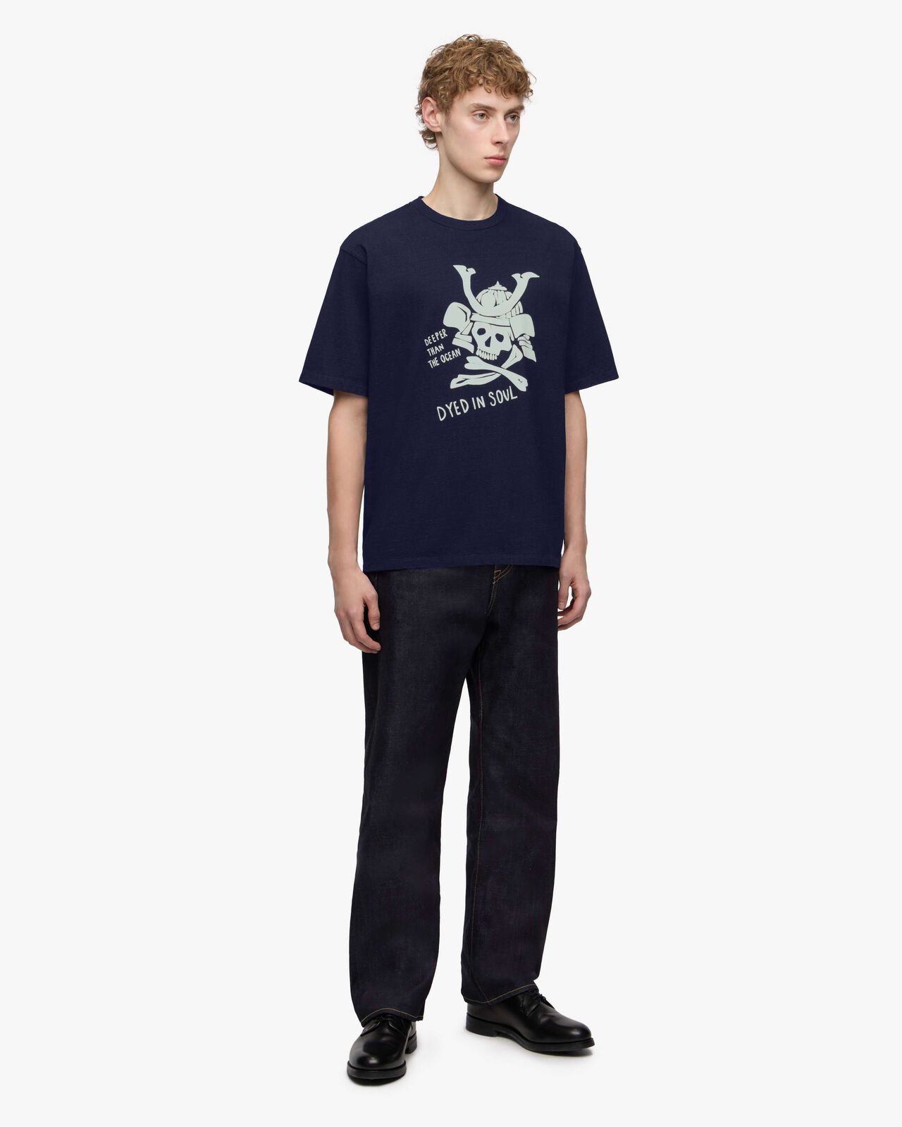 INDIGO YARN DYED TEE - SKULL,Indigo, large image number 3